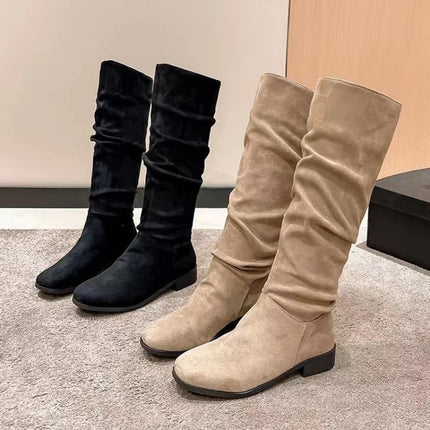 Suede Pleated High Boots