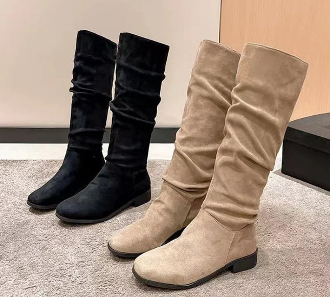 Suede Pleated High Boots