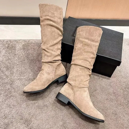 Suede Pleated High Boots