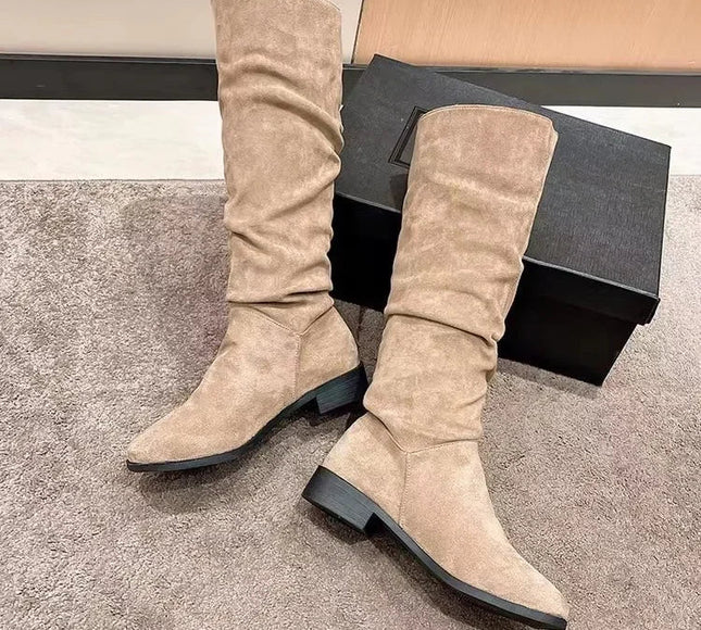 Suede Pleated High Boots