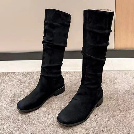 Suede Pleated High Boots