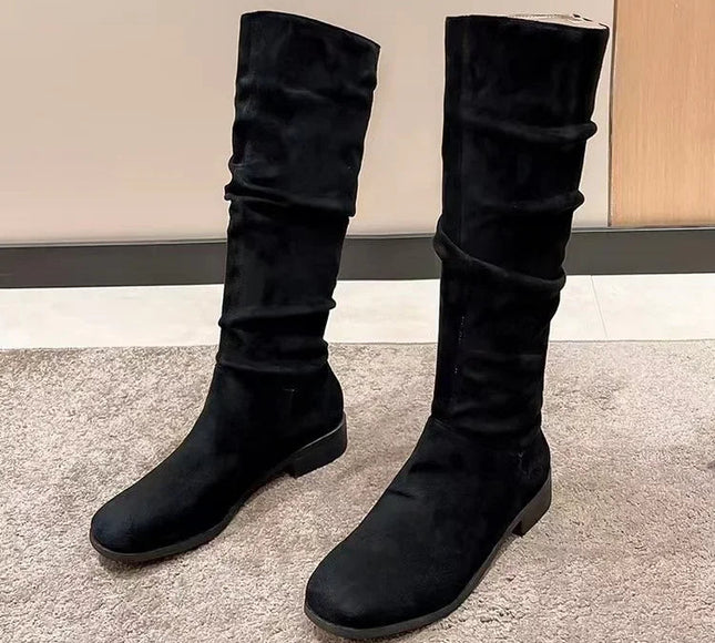 Suede Pleated High Boots