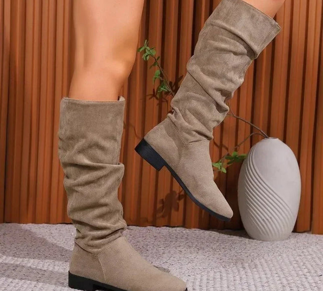 Suede Pleated High Boots