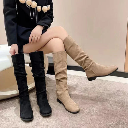 Suede Pleated High Boots