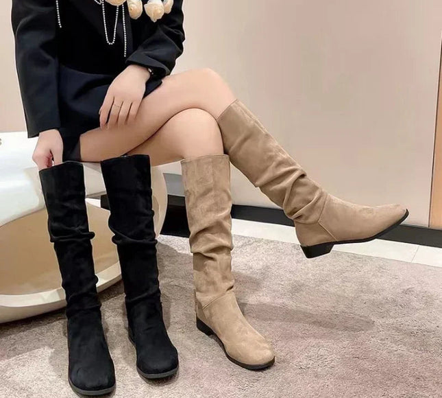 Suede Pleated High Boots